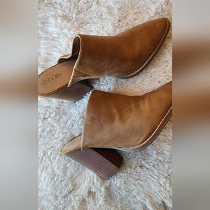 Tan block heel tan mule